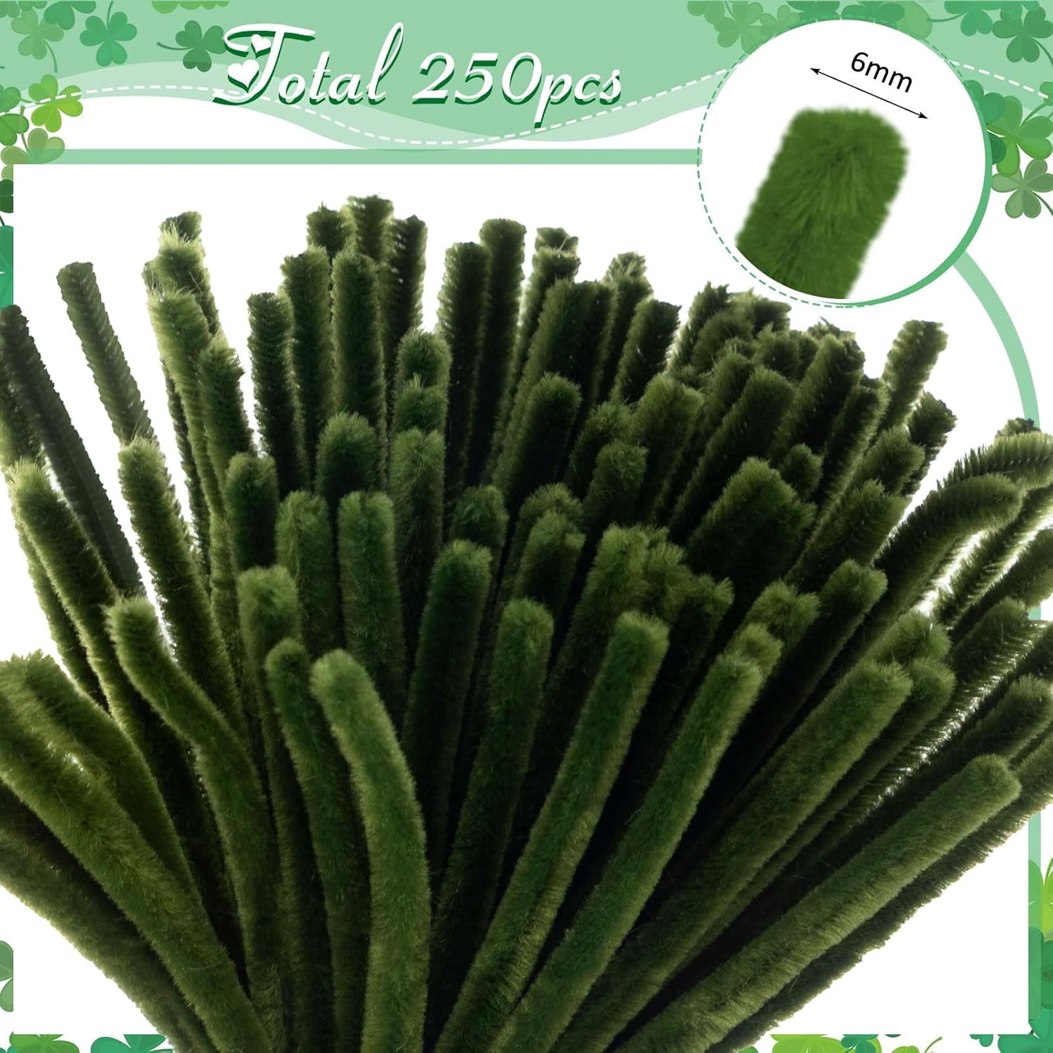 EP 500 Pieces Pipe Cleaners Chenille Stems for Flowers Craft Supplies Bulk Fluffy Fuzzy Sticks for DIY Art Projects Creative Gift Wrapping Party Decorations(Boho Green,12 Inch)