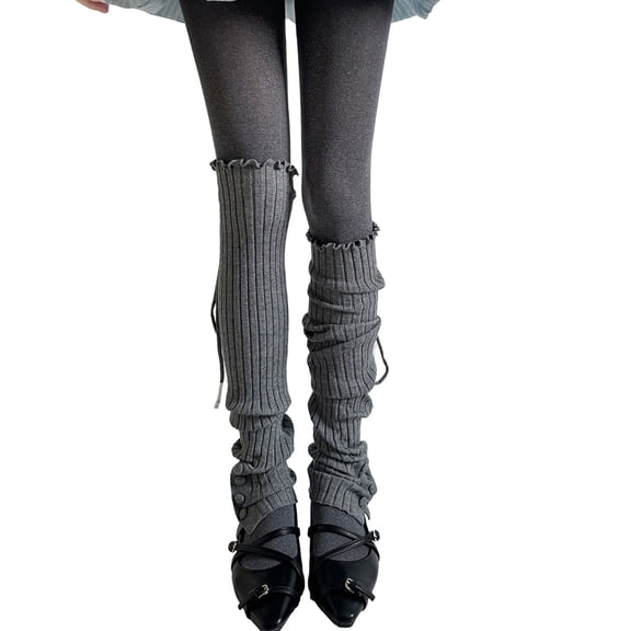 RUISINERY Womens Lolitas Lace Up Knitted Long Socks Leg Warmers Harajukus Japanese Lovely Boot Socks Winter Ankle Heap Socks Gifts