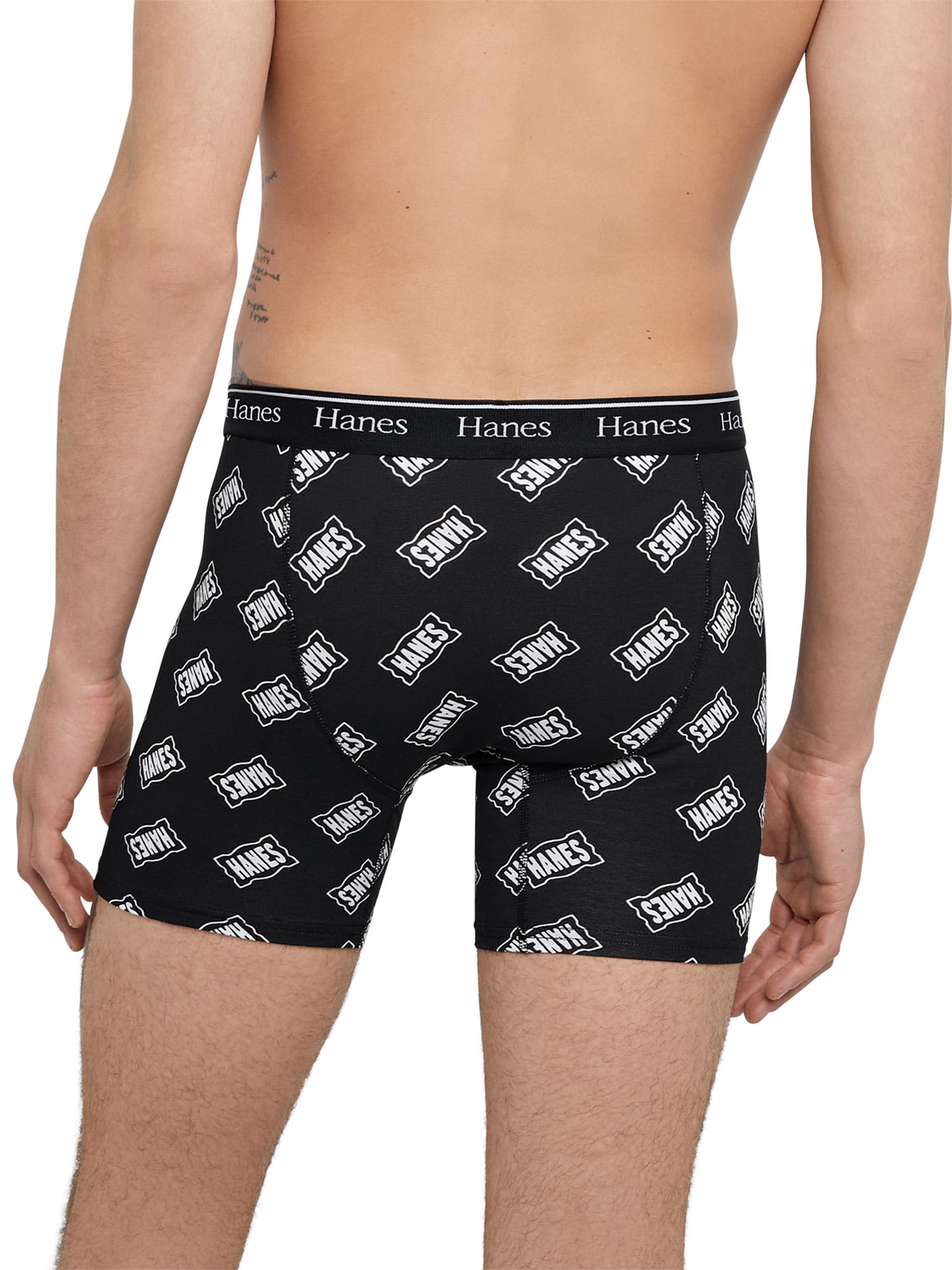 Hanes Originals Men’s Boxer Briefs, Moisture-Wicking Stretch Cotton, Black and Grey Print, 2-Pack