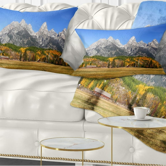 Designart Grand Tetons Panorama - Landscape Printed Throw Pillow - 12x20