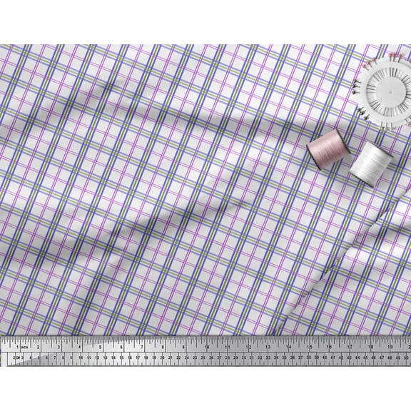 Soimoi Purple Cotton Voile Fabric Window Pane Check Print Fabric by Yard 42 Inch Wide