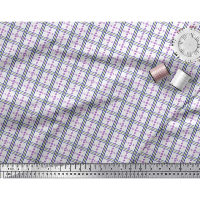 Soimoi Purple Poly Georgette Fabric Window Pane Check Print Sewing Fabric Yard 52 Inch Wide