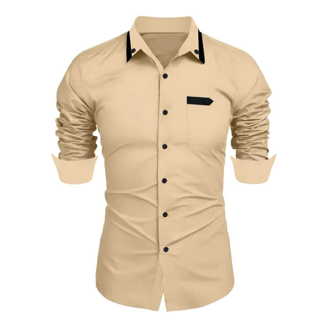 pstuiky camisas de manga larga para hombre, Camisa informal de manga larga con solapa y color liso para hombre Tops casuales para hombres xxxl