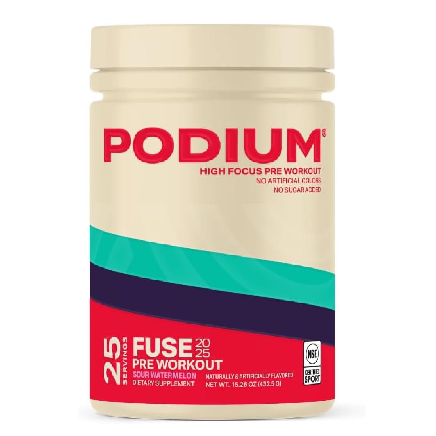 Podium Nutrition, Fuse 2025 Pre Workout Powder, Sour Watermelon, 25 Servings, Beta Alanine and Caffeine for Energy, Gluten Free, Soy Free, Dairy Free