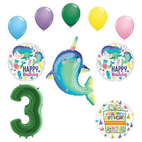 Mayflower Products Mermaid and Narwhal Party Supplies 3rd Birthday Balloon Bouquet Decorations