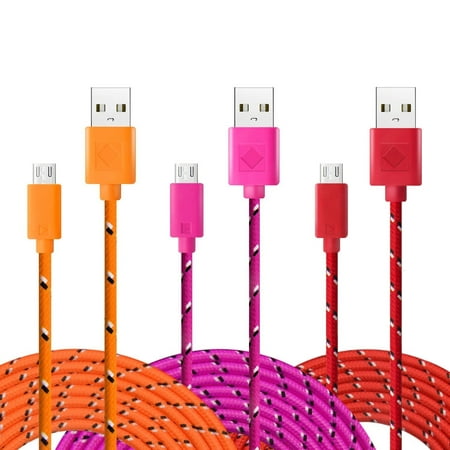 USB Cable, 10ft/3m USB 2.0 A Male to Micro USB Male Cable Braided, High Speed Charge and Data Sync Micro Charger for Samsung, HTC, Motorola, Nokia, Android and More(Red, Rose, (Best Dac For Android 2019)
