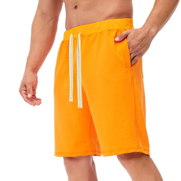 Domzle Men's Cotton Shorts Casual Elastic Waist Drawstring Lightweight Workout Lounge Beach Jersey Sweat Shorts Orange 2XL