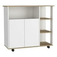 thumbnail image 1 of Atlin Designs Modern Wood Kitchen Island with 4 Open Shelves in Light Oak/White, 1 of 9