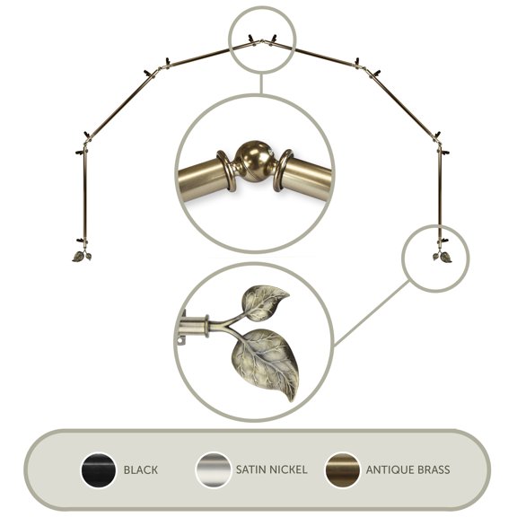 Domovina Plush 13/16" 6 Sided Bay Window Single Curtain Rod-Color:Antique Brass