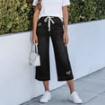 thumbnail image 2 of Inglocry Women's Drawstring Capri Jeans Straight Wide Leg Elastic Waist Capris Casual Summer Y2K Cropped Stretchy Pull on Denim Pants Black XL, 2 of 8