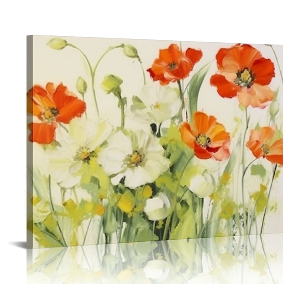 ARISTURING Flower Framed Artwork Orange Poppies Picture Elegant Flowal Canvas Wall Art