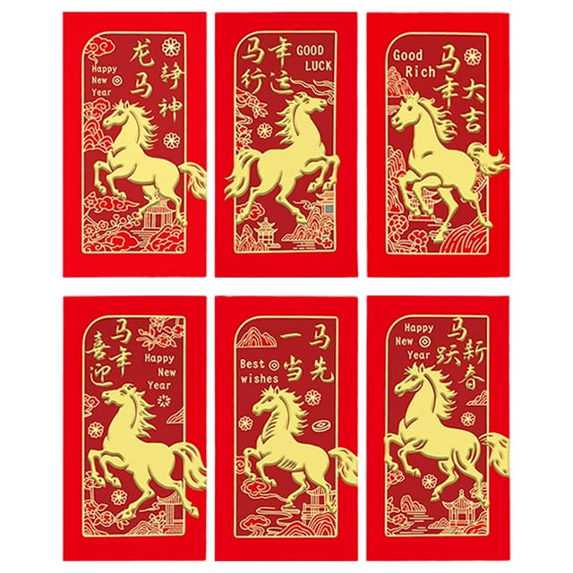 Papier d'Emballage Nouvel An Chinois Enveloppes Rouges Nouvel An Enveloppes Décorations Nouvel An Chinois An du Nouvel An 2026 Paquet Rouge avec 6 Motifs en Relief Doré Bouquet de Roses Artificielles Fleur en Soie Arran