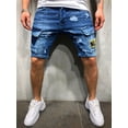 thumbnail image 7 of Summer New Men‘s Stretch Ripped Short Jeans Streetwear Pocket Fashion Hip-hop Blue Slim Denim Shorts Brand Clothes Male, 7 of 7
