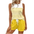 thumbnail image 2 of Mifsaly Womens Short Sets 2 Piece Outfits Summer Athletic Sets Women Striped Tank Tops And Drawstring Waist Shorts Yellow,L, 2 of 7