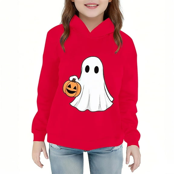SERTG Kids Halloween Hoodie Sweatshirt with Cute Printed Fashion Soft Comfortable Long Sleeved Top for Children 2-7 Years(Red,2 Years)