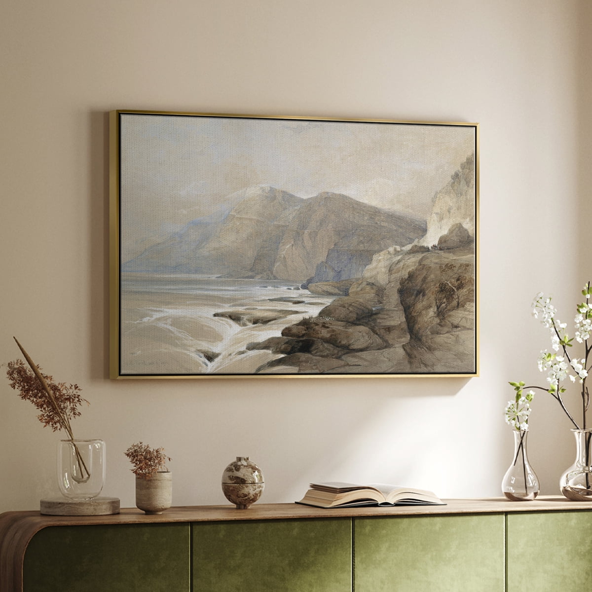 Vintage Landscape-MXV By Wexford Home Framed in Gold Wood Gallery Wrapped Canvas 27 in. x 41 in.