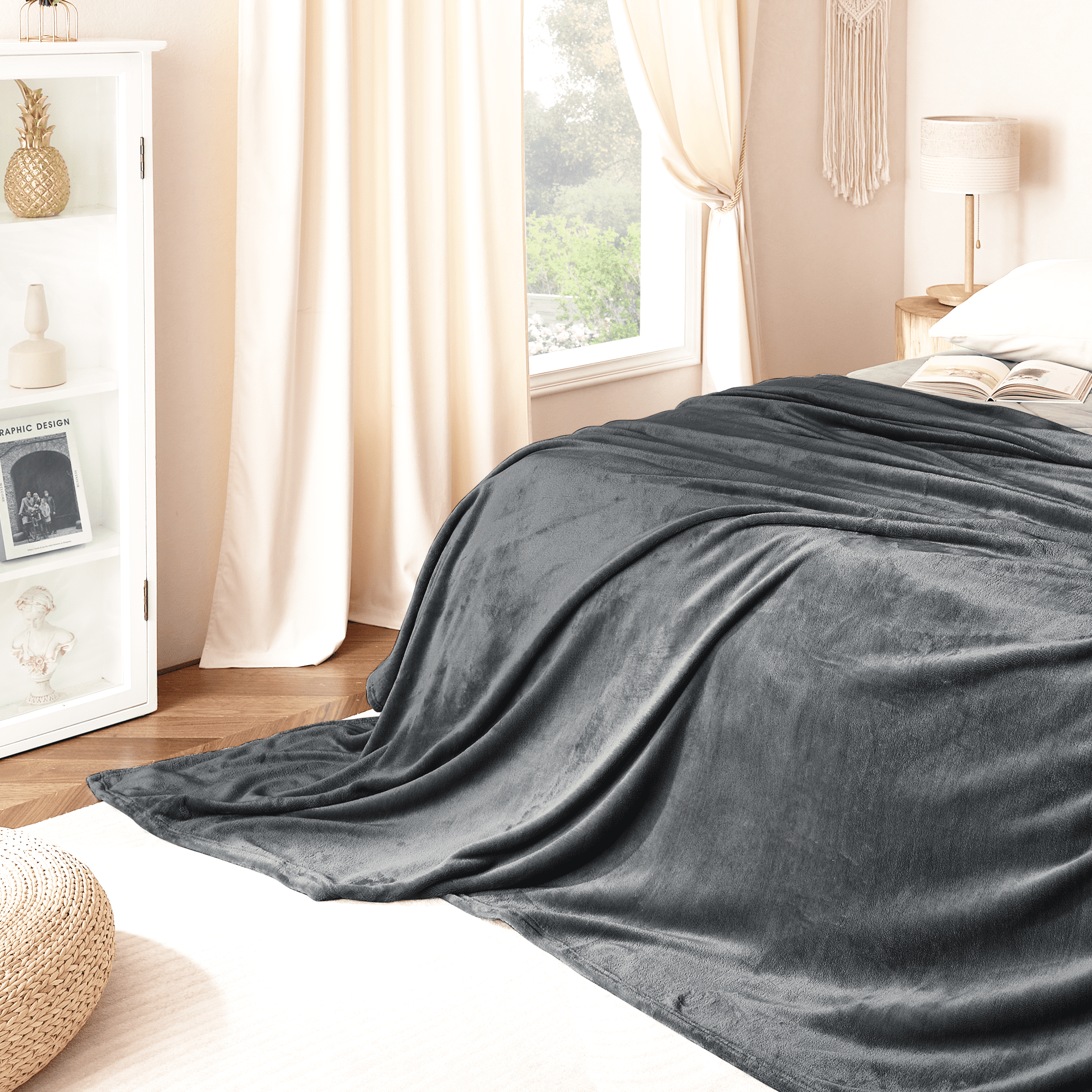 NICETOWN Fleece Throw Blanket for Couch Lightweight Plush Fuzzy Cozy Soft Blankets and Throws for Sofa/Bed/Travel/Camping, 50" x 60", Dark Grey