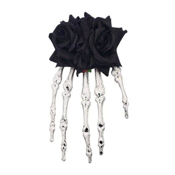 Halloween Skeleton Hand Rose Hair Clip, Gothic Skull Hand Clamp with Artificial Flower, Plastic Halloween Hair Accessory for Women Cosplay Party