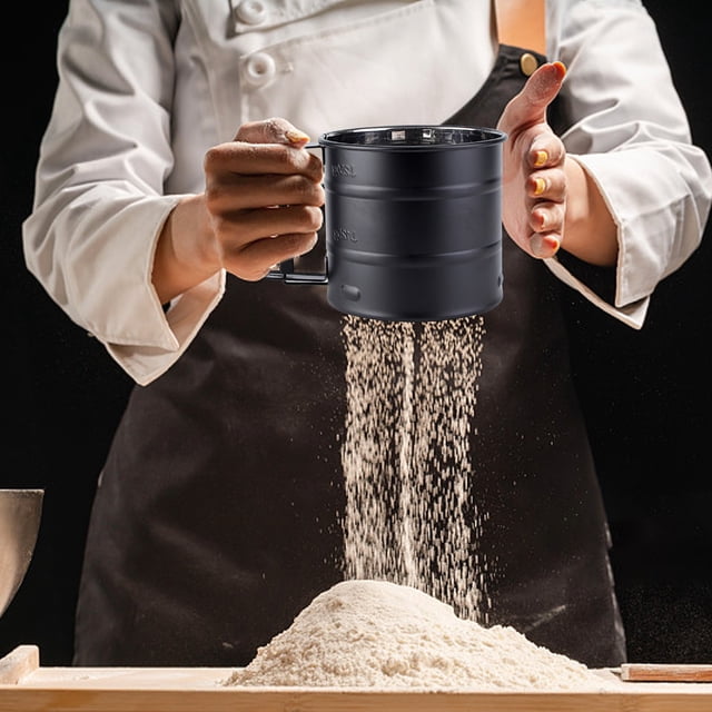 Leodye Double-Layer Stainless Steel Flour Sieve - One-Hand Press Crank for Baking