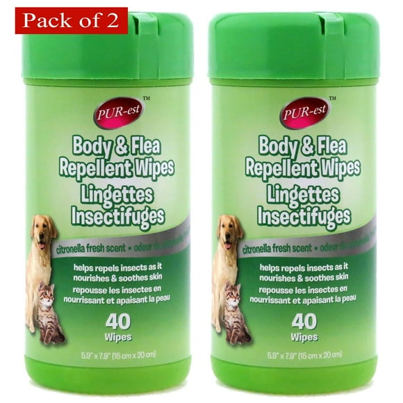 Purest Pet Body & Flea Repellent Citronella Fresh Wipes 40 Ct (Pack of 2)