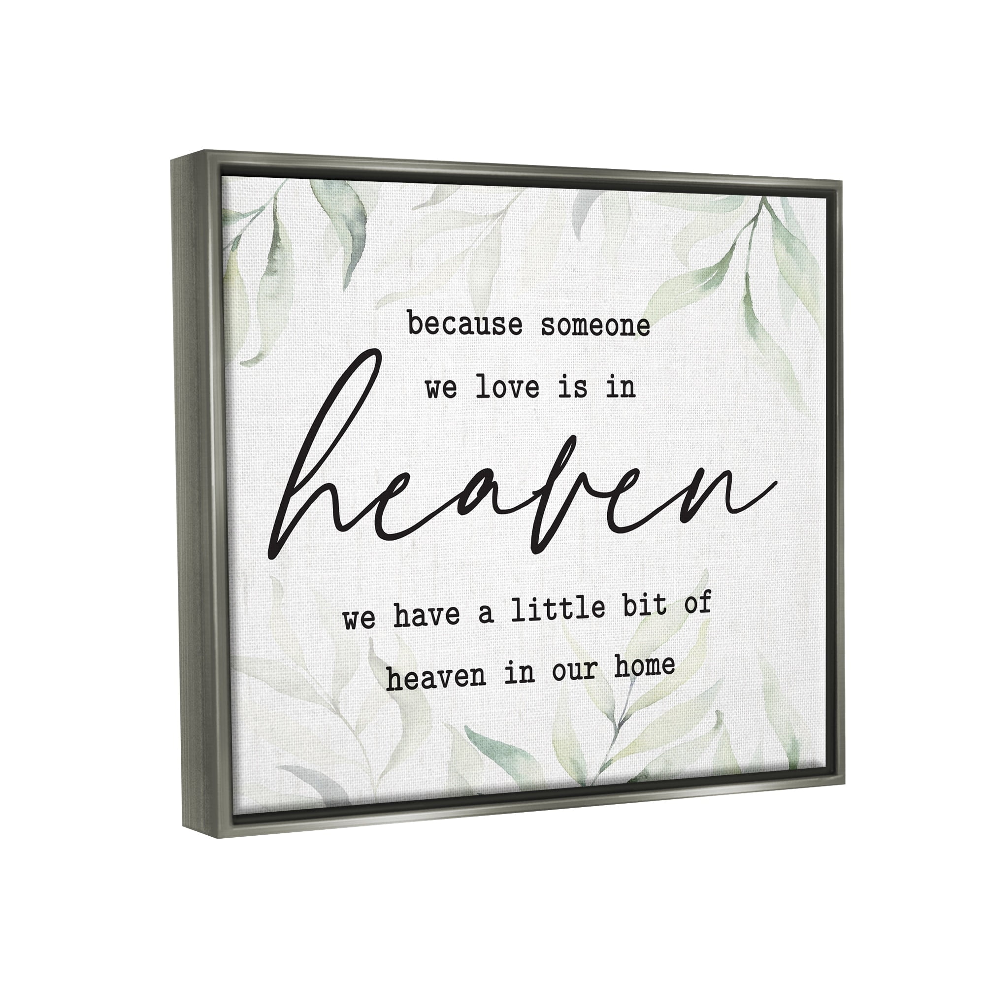 Stupell Industries Heaven In Our Home Tropical Plant Leaves Design Graphic Art Luster Gray Floating Framed Canvas Print Wall Art, Design by Lettered and Lined
