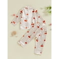 thumbnail image 4 of Musuos Little Girl Fall Satin Pajama Set, 1-5 Years Bow Print Long Sleeve Button Down Shirt Elastic Waist Pants Toddler Lounge Outfit, 4 of 10