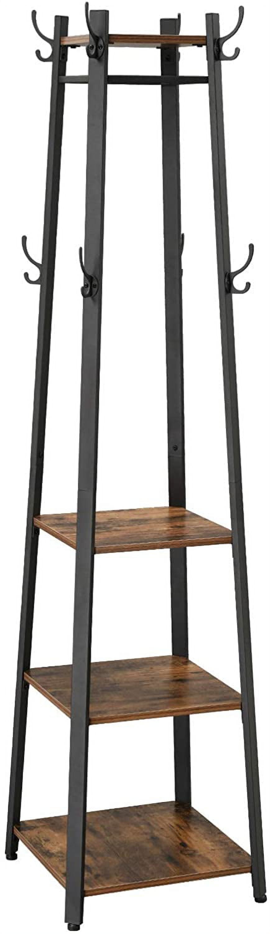 VASAGLE 8 Hooks Coat Rack Stand with 3 Shelves  Coat Tree for Entryway Bedroom Living Room Rustic Brown and Black