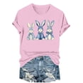 thumbnail image 2 of Haivin Easter Shirts for Women Happy Easter Bunny with Glasses Blouse Casual Graphic Spring Colorful Tops Tee, 2 of 6