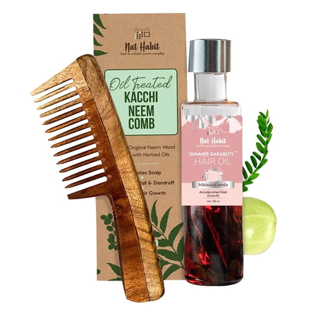 Set de aceites para peinar y cabello Nat Habit Everyday, de madera de neem, dientes anchos