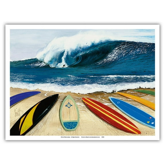 Wait Your Turn - Big Wave Surfer - Surfboard Art - From an Original Color Painting by Scott Westmoreland - Master Art Print (Unframed) 9in x 12in