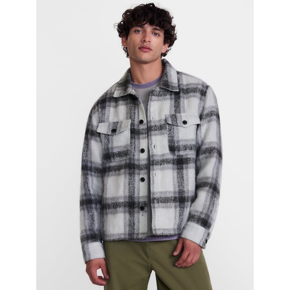 No Boundaries Men's Soft Fuzzy Knit Shacket, Sizes XS-4XLT