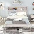thumbnail image 2 of Full Size Platform Bed with Storage Headboard, Sockets and USB Ports, Solid Wood Full Bed Frame with Storage Shelves, No Box Spring Needed, Antique White, 2 of 7