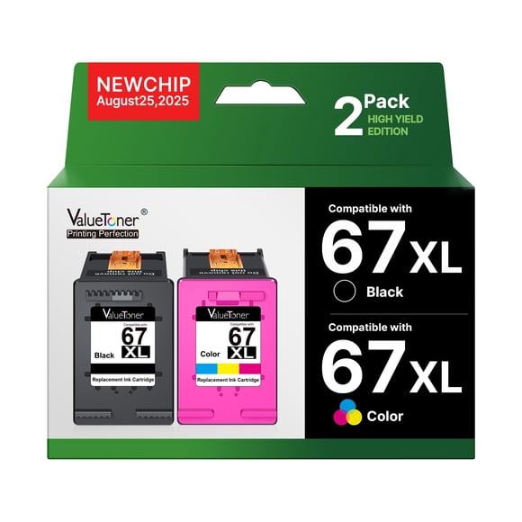 Valuetoner 67XL Ink Cartridges Replacement for HP 67 XL Black and Color Ink Cartridges for HP67XL for HP Envy 6455e 6052 6055 6010e 6020e 6030e 6052e