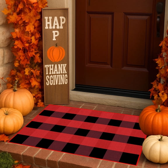 Buffalo Plaid Outdoor Rug,15.7x23.6in Checkered Front Door Mat,Non Slip Absorbent Entryway Rug Doormat Indoor,Washable Outdoor Rugs for Layered Door Mats Front Porch/Farmhouse Black and Red