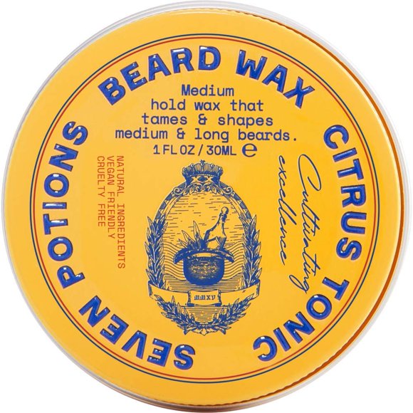 Cera para barba SEVEN POTIONS para hombres - Cera de fijación media para dar forma y nutrir tu barba - natural, vegana, libre de crueldad - Tónico cítrico (1 FL OZ)