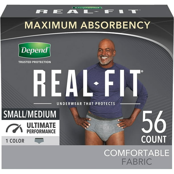 Small/Medium, Grey, 56 Count - Adult Incontinence Underwear for Men,  Maximum Absorbency (2 Packs of 28)