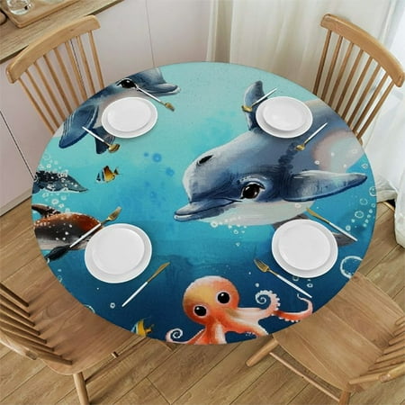 Seabed marine animal shark tabletop cover Sea wave tabletop cover Summer beach swimming pool fishing birthday party decorations Elastic belt tabletop cover