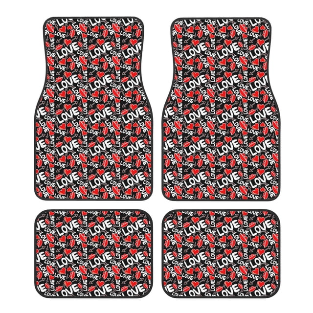 Lsque Tapis de Sol Imprimé Graffiti Saint-Valentin 4 Pcs, Doublures en Caoutchouc Résistantes, Design Antidérapant, Protection Automobile Toutes Saisons, Véhicules, Voitures, Camions et SUV