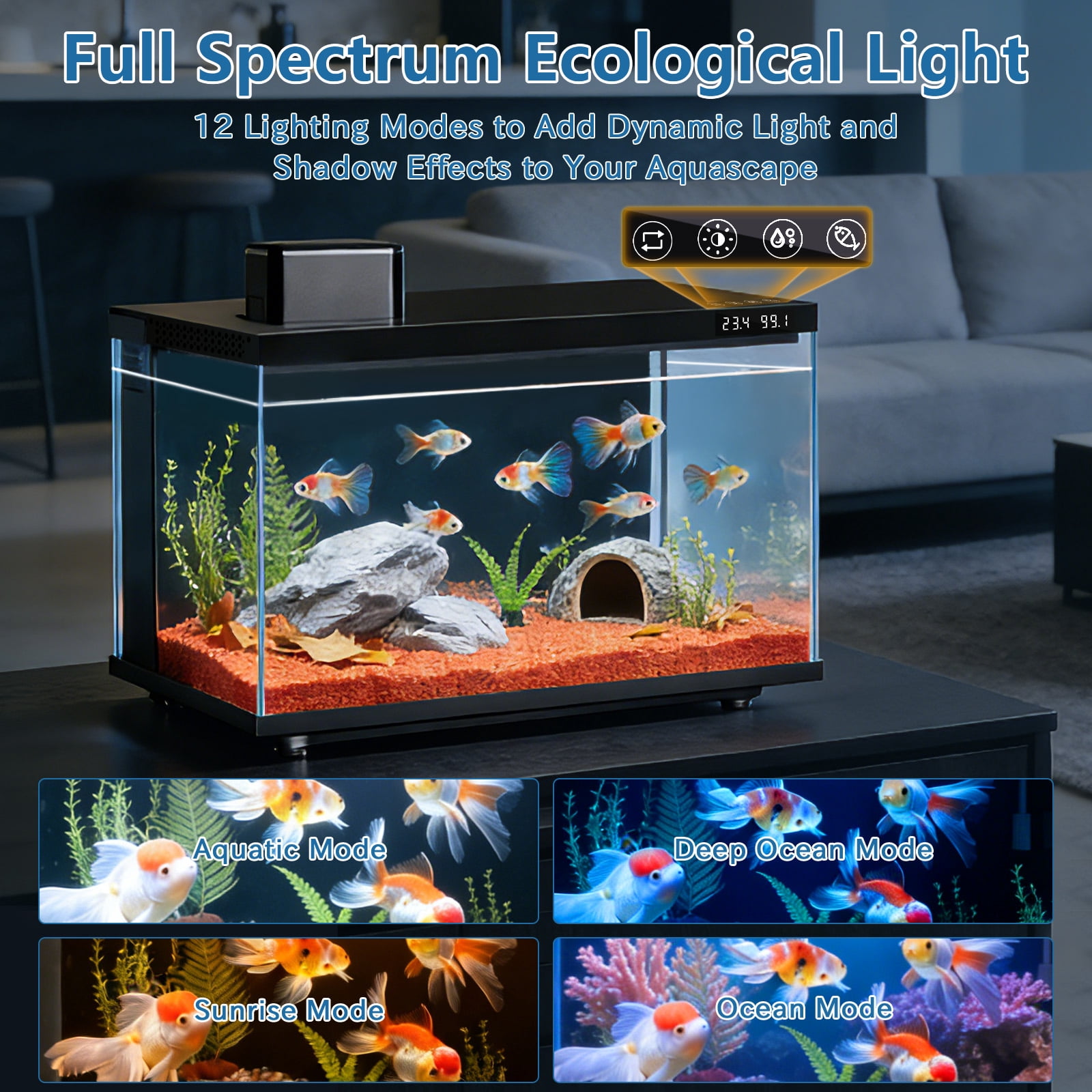 Fish Tank, 10 Gallon Smart Fish Aquarium Kit, Includes Quiet Pump, Filtration and LED Lighting, Smart Control with Apps, Perfect for Small Fish, Betta, All-in-One Beta Tank for Beginners, Glass