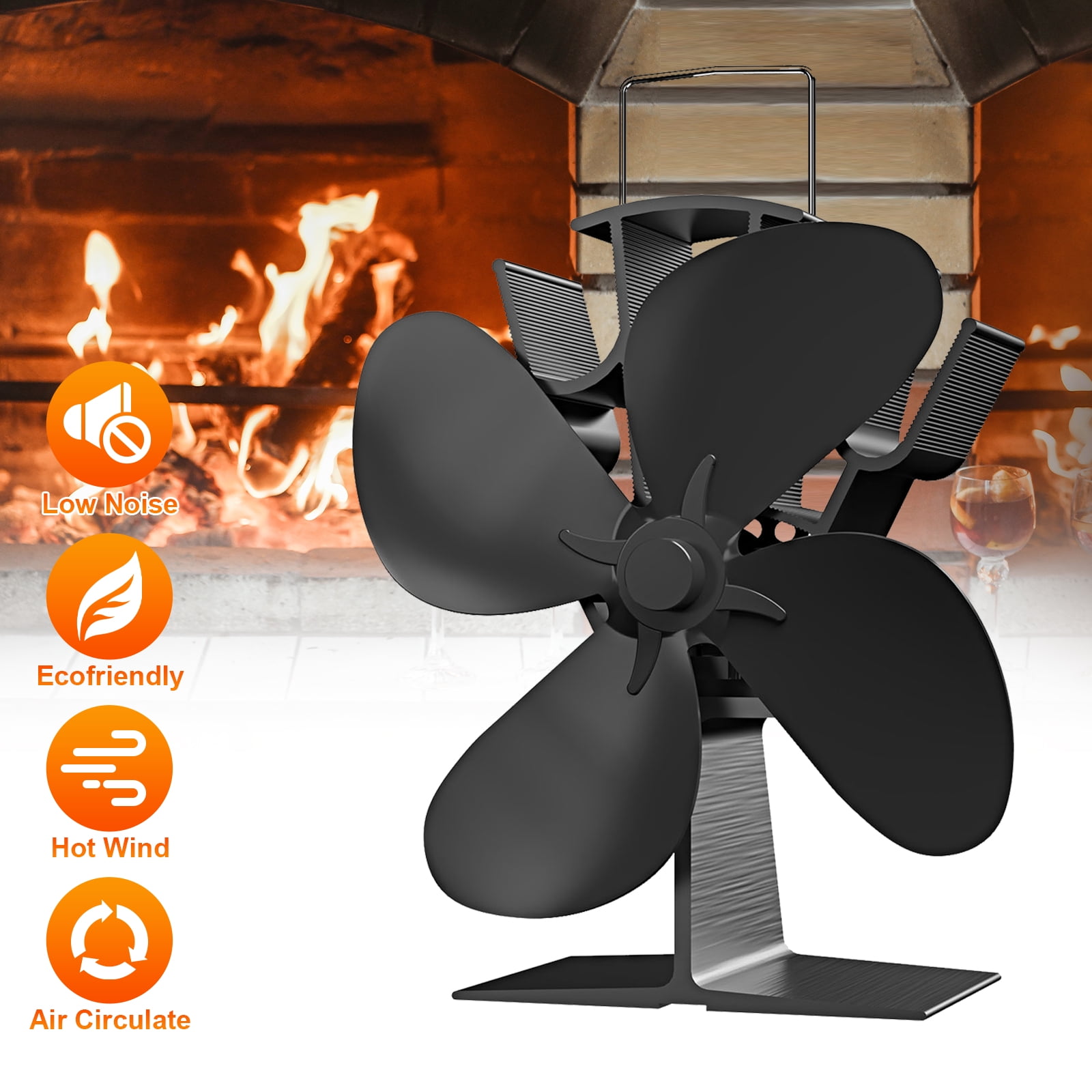 Wood Stove Fan Heat Powered 4Blade NonElectric Winter Storm Fireplace
