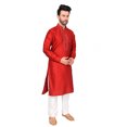 thumbnail image 1 of Celebration Season Mens Kurta Long Sleeve Silk Tunic Top with Pyjama Pants Set Maroon, 1 of 7