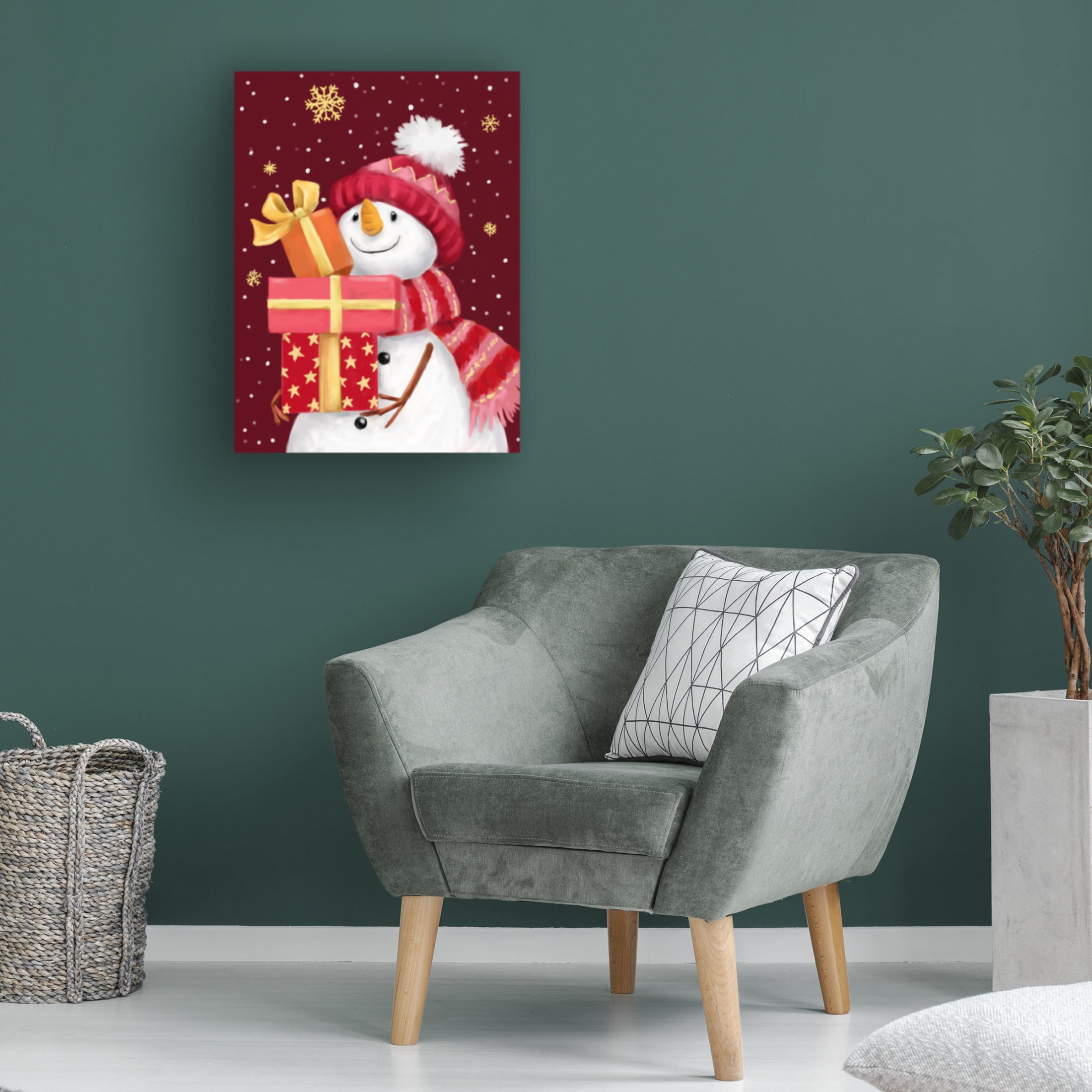 Canvas Wall Art - MAKIKO 'Snowman With Red Presents' Wall Art for Living Room, Bedroom, or Office Décor by Trademark Fine Art - 35 x 47 Inches