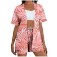 thumbnail image 2 of Gamivast Vacation Outfits for Women 2 Piece Tropical Leaf Print Kimono & Shorts Summer Sets Boho Open Front Cardigan Cover Up Beach Wear Suits, 2 of 5
