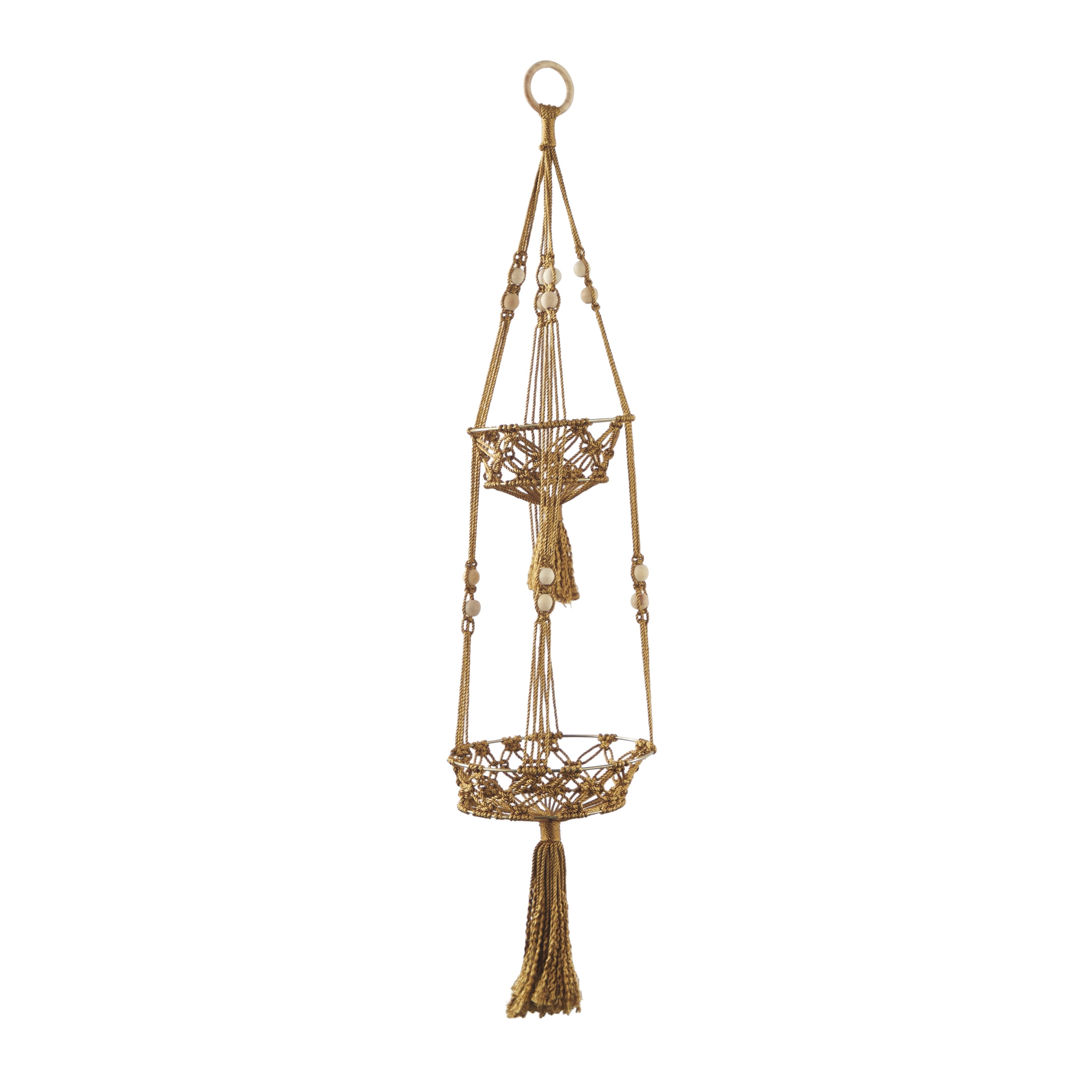 DecMode 10" x 10" x 47" Round Brown Fabric Handmade Hanging Macrame Wall Planter