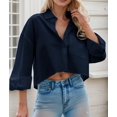 thumbnail image 6 of Zeagoo Womens Work Shirts Cropped Button Down Long Sleeve Tops V Neck Collared Business Casual Blouses, 6 of 6