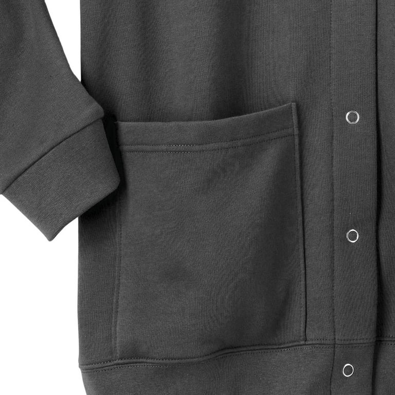CATALOG CLASSICS Womens Fleece Jacket Black for Women, 2X, Snap Front Sweatshirt Cardigan