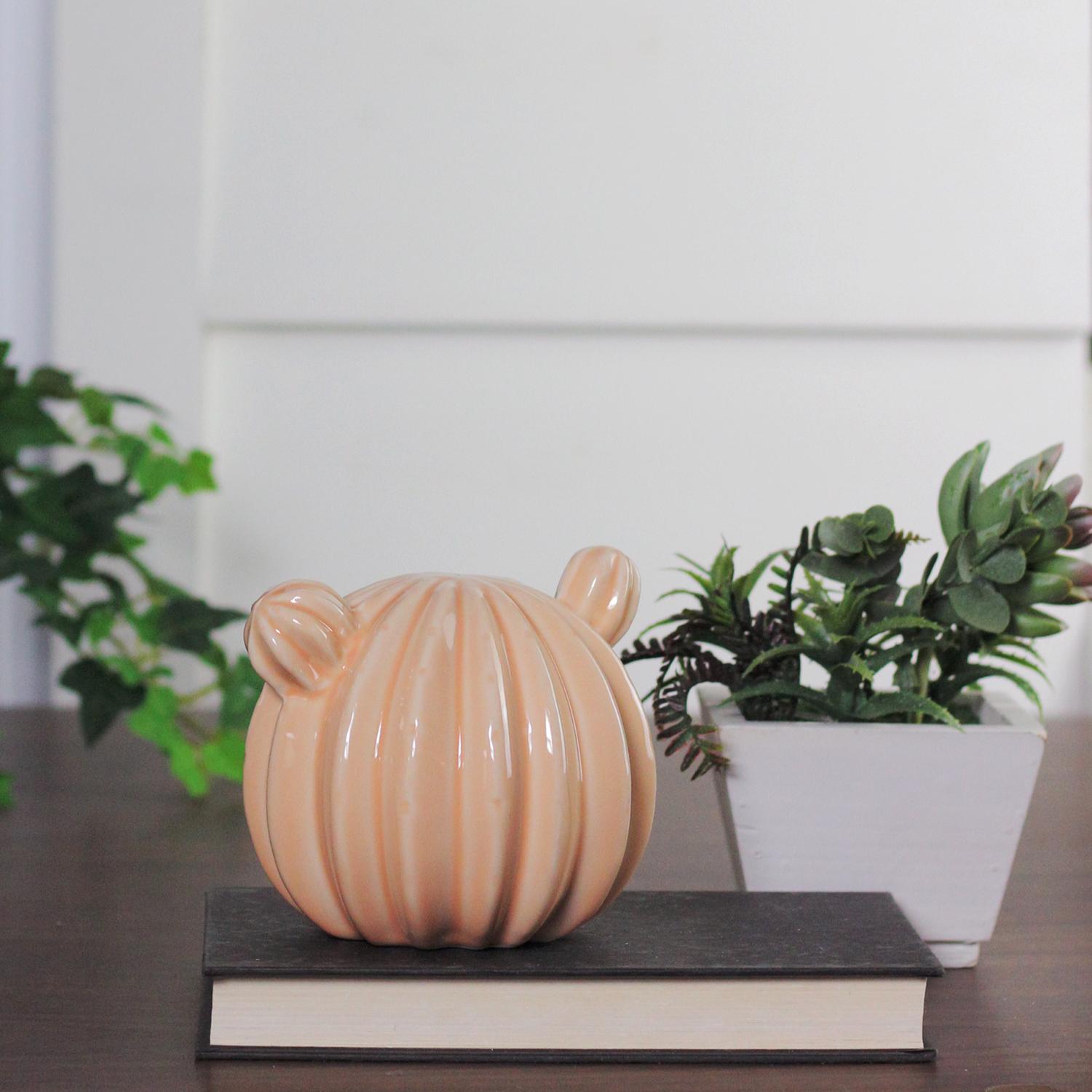 5" Peach Textured Stripe Ceramic Cactus Decoration