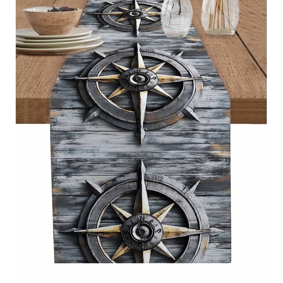 Retro Coastal Table Runner 70 Inches, Compass Nautical Ocean Summer Beach Bed Runner Dresser Scarves Tabletop for Indoor Outdoor Parties/Ceremony/Banquet, 13" x 70"