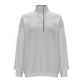 thumbnail image 4 of Wuxian Women Loose Sweatshirt Solid Color Quarter Button Down Long Sleeve Coat Casual Stand Collar Pullover Sweatshirt Top Soft Comfortable Blouse Dailywear, 4 of 5