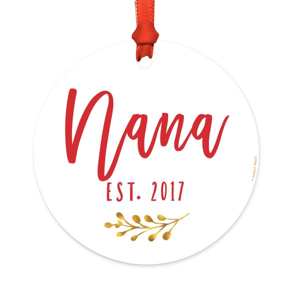 Family Metal Christmas Ornament, Nana Est. 2017, Includes Ribbon and Gift Bag
